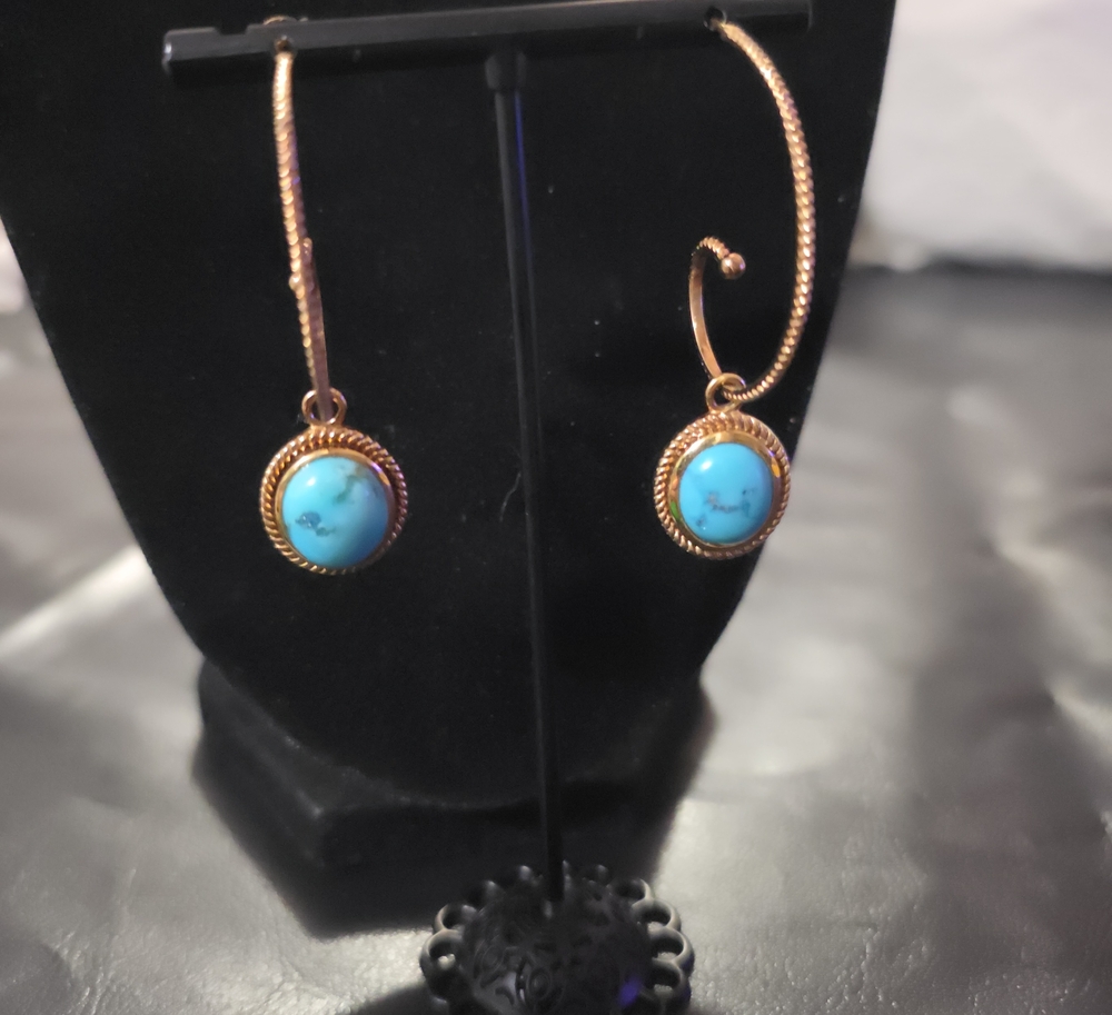 Gold-Tone Hoop Earrings with Turquoise Cabochon